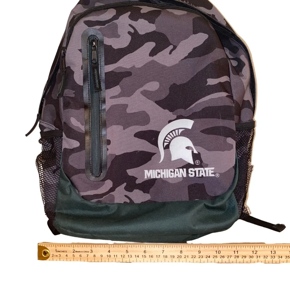 Michigan State Spartans Camo Backpack Green‎ Black Logo School Bag Preowned